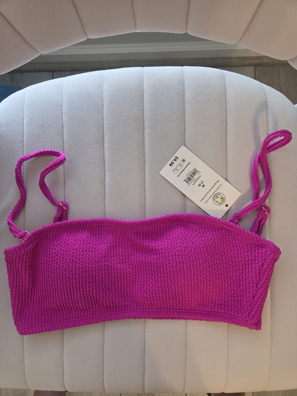 No Boundaries NWT Bright Pink Textured Bandeau Bikini Top